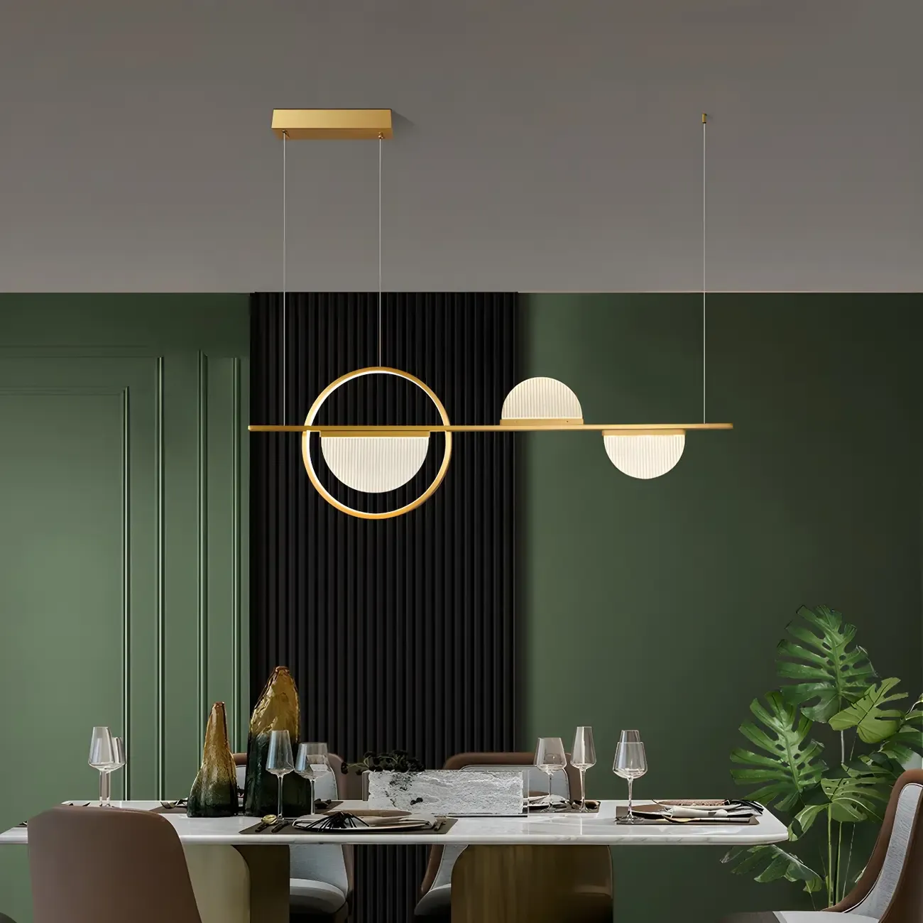 2/3-Light Modern Brass Semicircle Island Pendant Light Image - 7