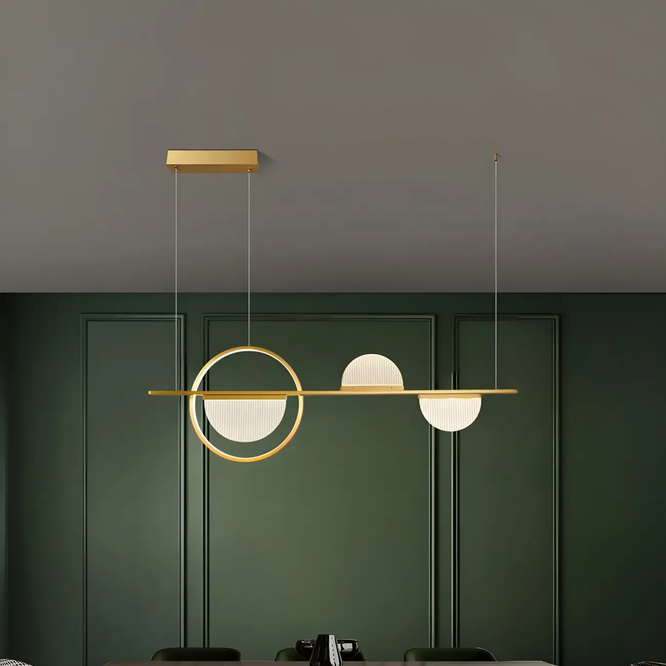 2/3-Light Modern Brass Semicircle Island Pendant Light Image - 8