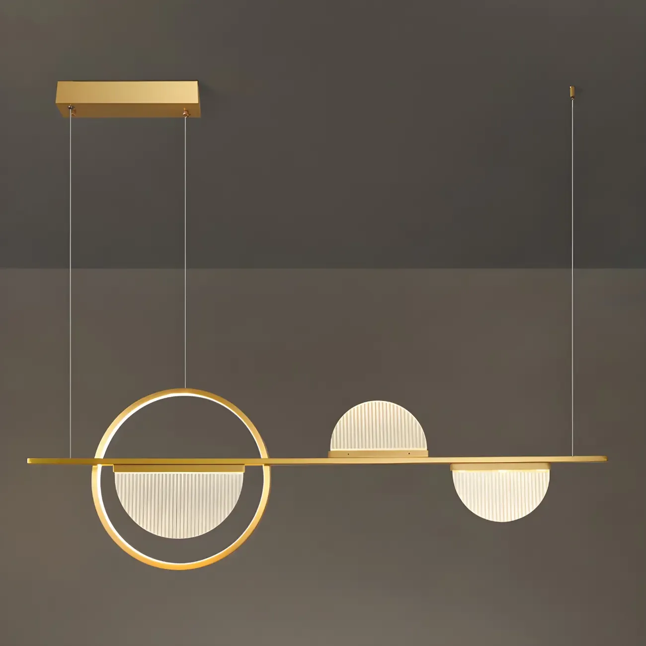 2/3-Light Modern Brass Semicircle Island Pendant Light Image - 3
