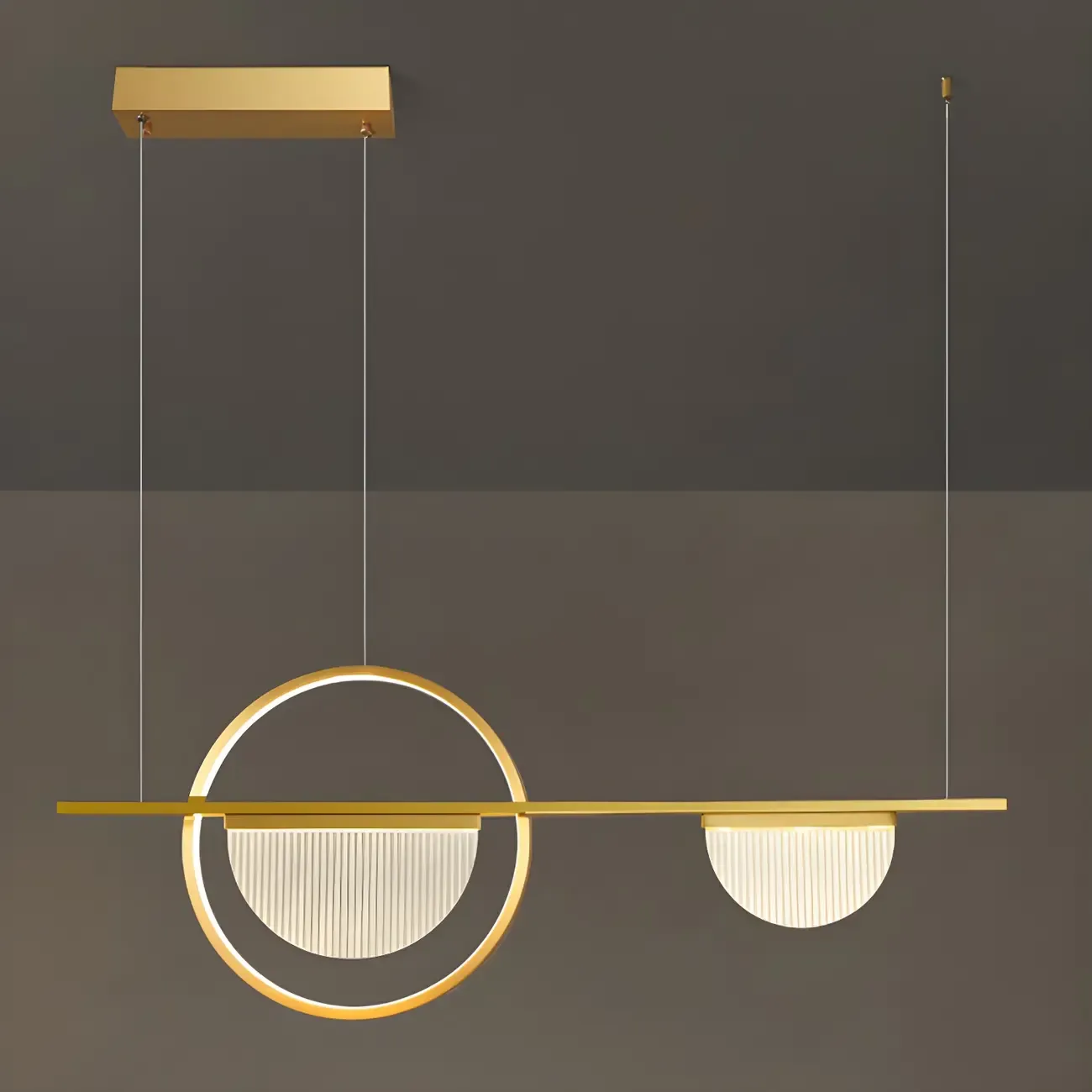2/3-Light Modern Brass Semicircle Island Pendant Light Image - 11