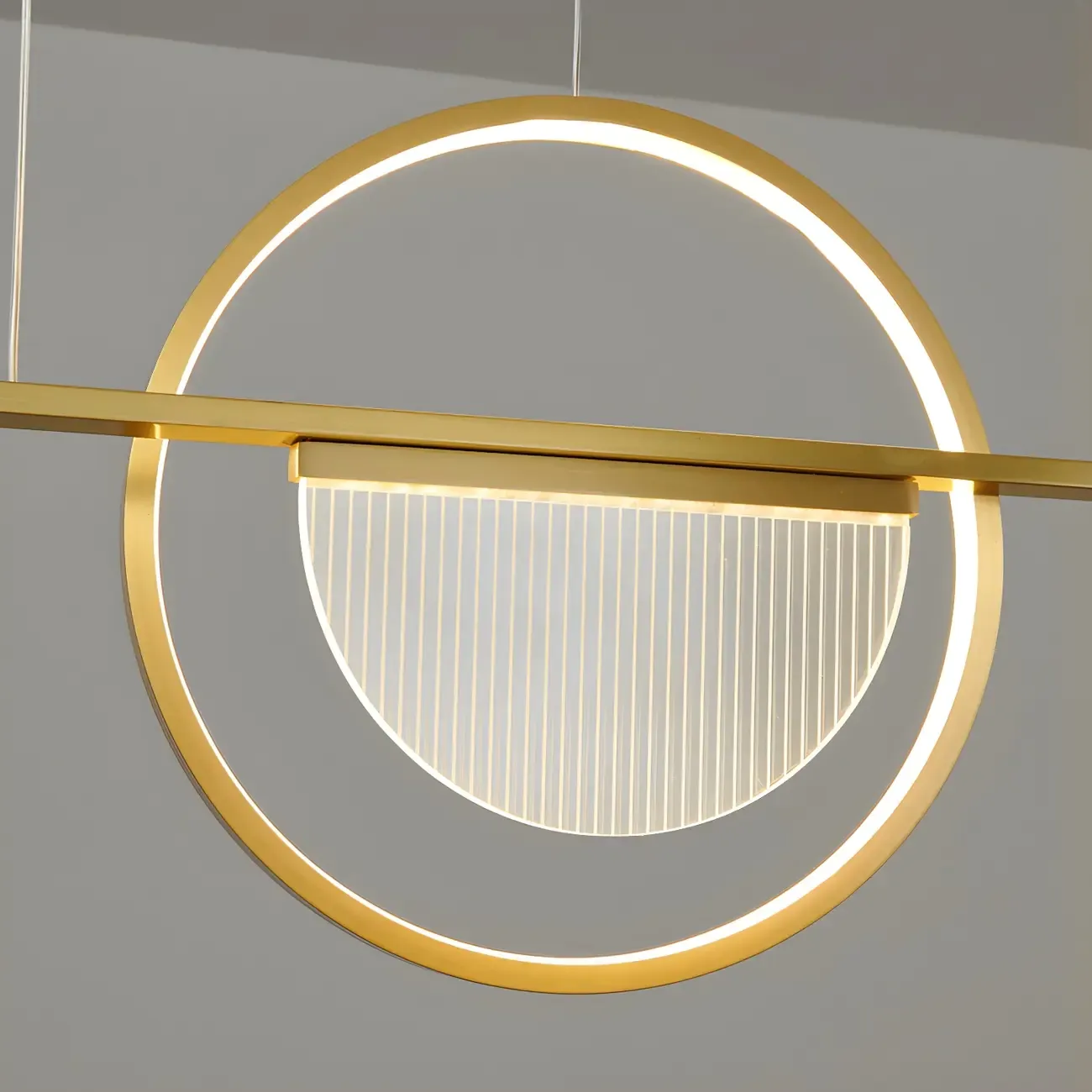 2/3-Light Modern Brass Semicircle Island Pendant Light Image - 14