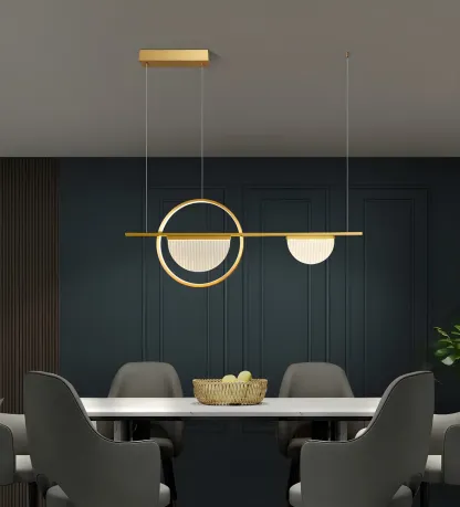 2/3-Light Modern Brass Semicircle Island Pendant Light Image - 1