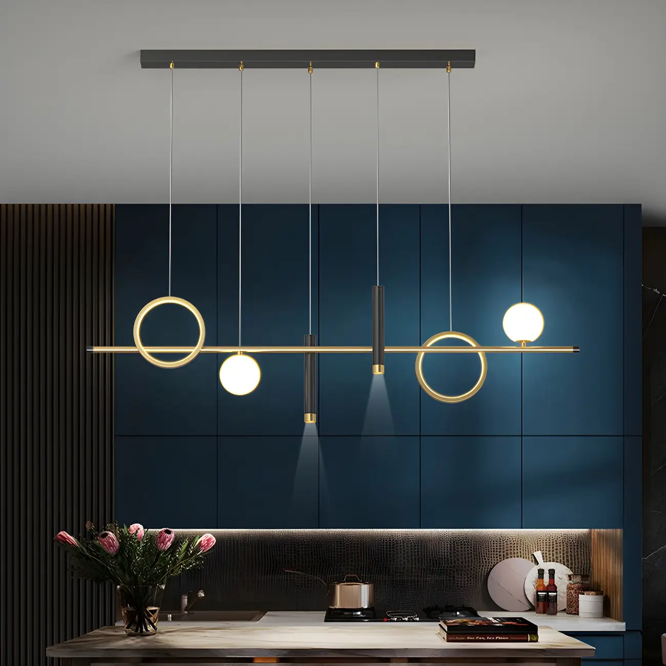 Modern Geometric LED Island Pendant Light for Kitchen Image - 2 | homeyfad