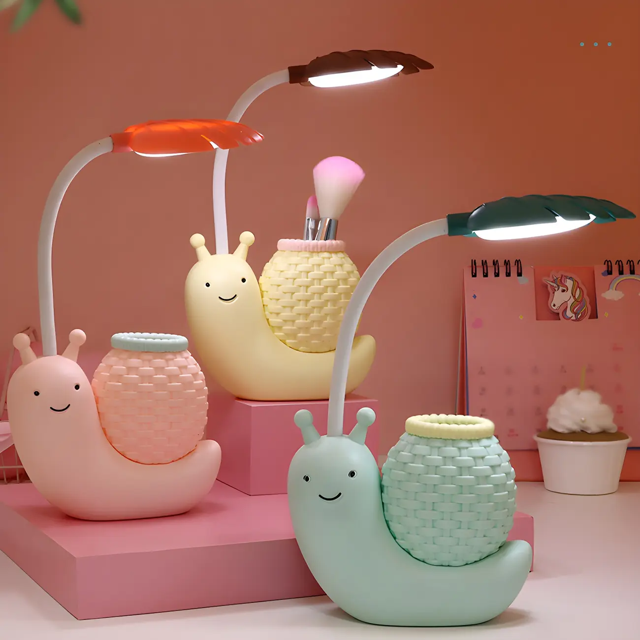 Cute Snail Kids Lamp Rechargeable LED with Pen Holder for Desk Image - 1 | homeyfad