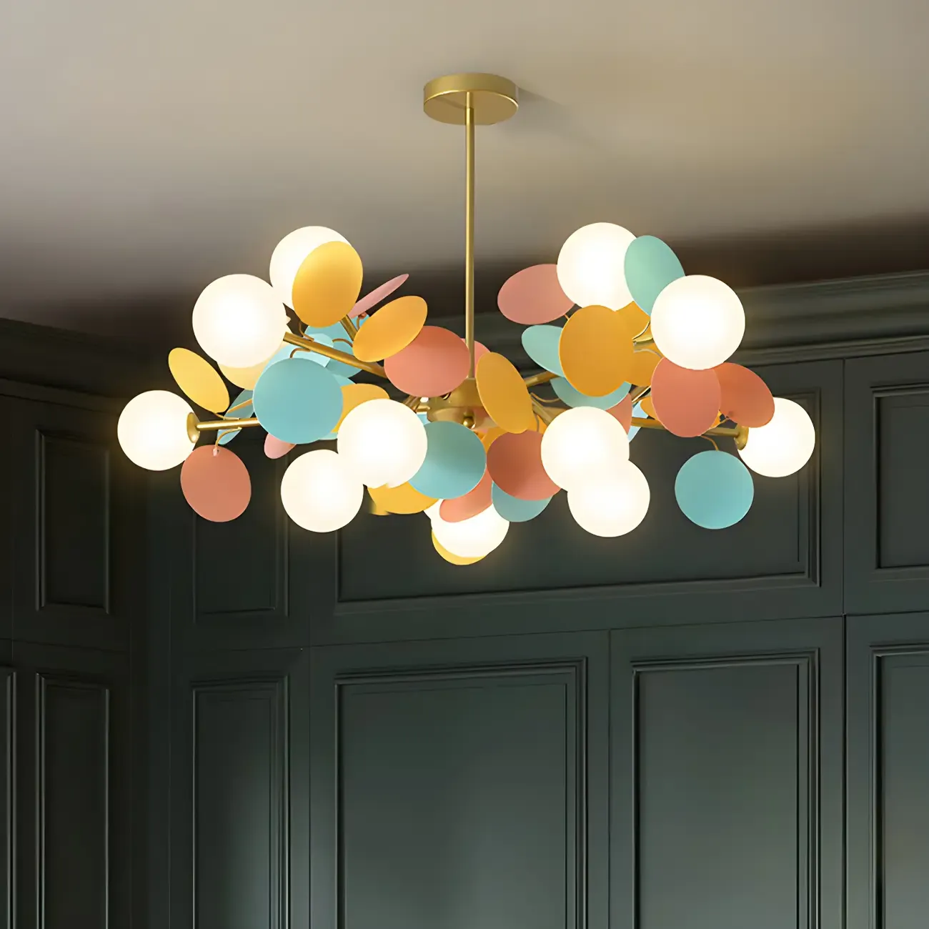 Pastel Sphere Glass and Metal Starburst Chandelier Image - 1