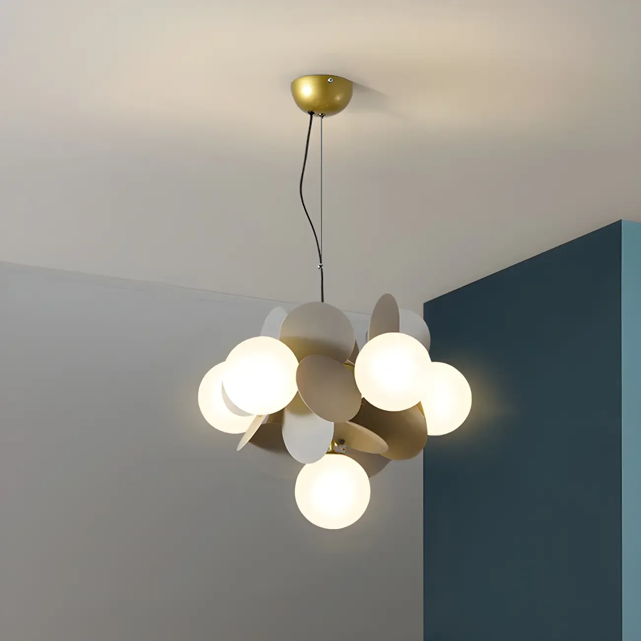 Pastel Sphere Glass and Metal Starburst Chandelier Image - 2