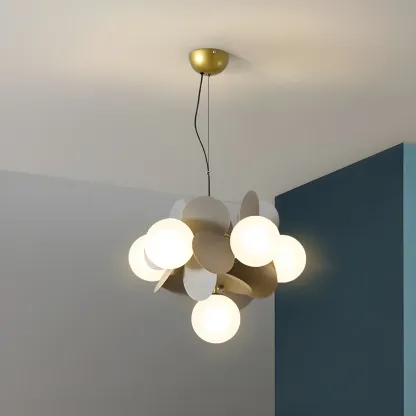 Pastel Sphere Glass and Metal Starburst Chandelier Image - 2