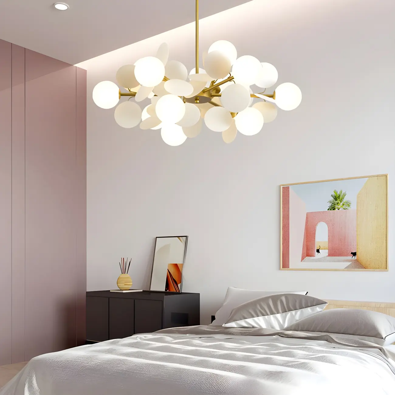 Pastel Sphere Glass and Metal Starburst Chandelier Image - 7 | homeyfad