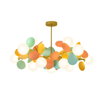 Pastel Sphere Glass and Metal Starburst Chandelier Image - 10