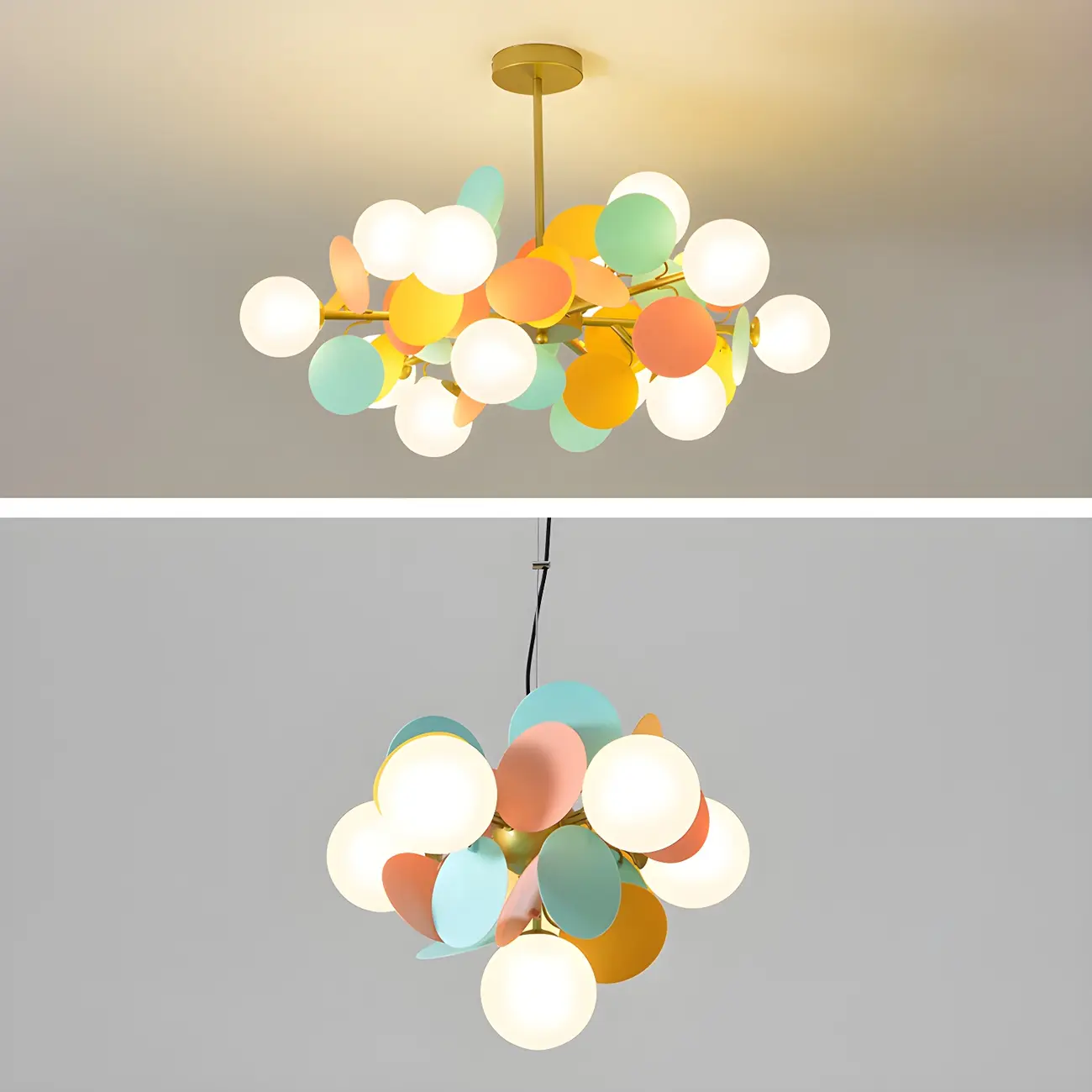 Pastel Sphere Glass and Metal Starburst Chandelier Image - 13 | homeyfad