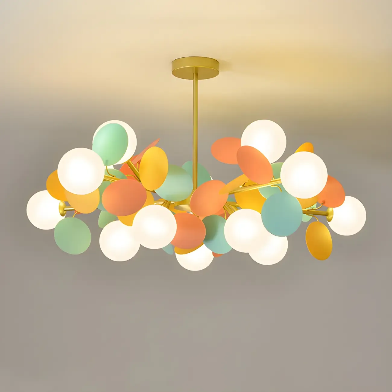 Pastel Sphere Glass and Metal Starburst Chandelier Image - 15