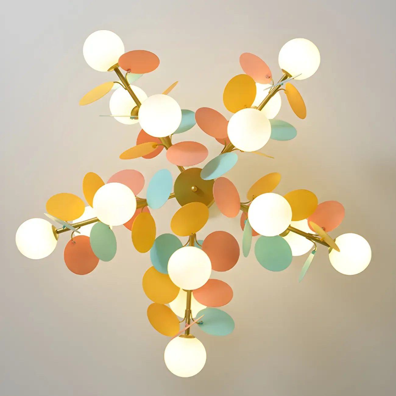Pastel Sphere Glass and Metal Starburst Chandelier Image - 17