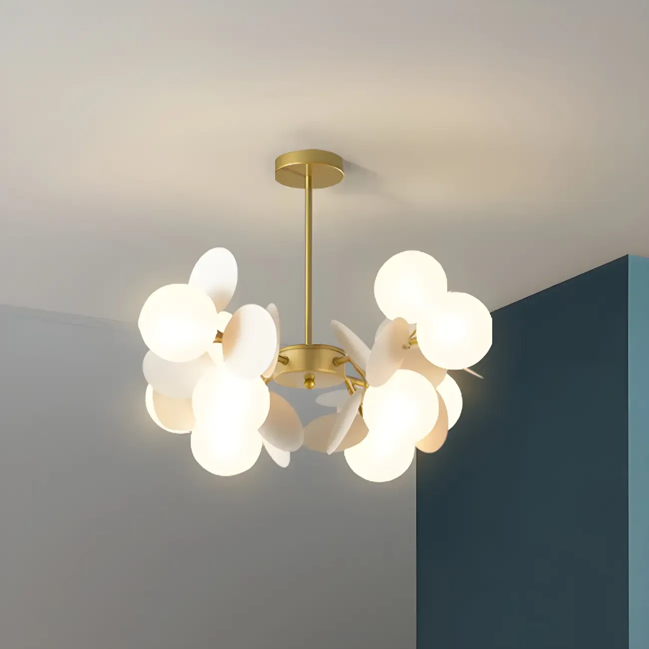 Pastel Sphere Glass and Metal Starburst Chandelier Image - 18