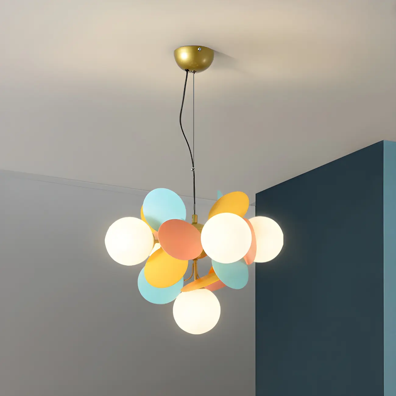 Pastel Sphere Glass and Metal Starburst Chandelier Image - 26 | homeyfad
