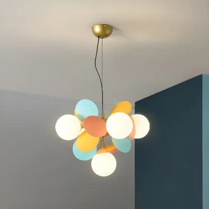 Pastel Sphere Glass and Metal Starburst Chandelier Image - 26