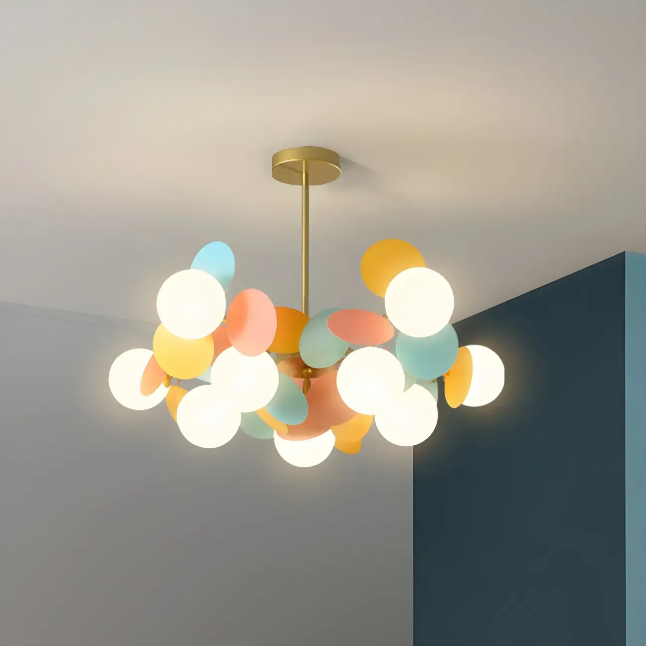 Pastel Sphere Glass and Metal Starburst Chandelier Image - 31