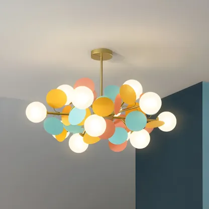 Pastel Sphere Glass and Metal Starburst Chandelier Image - 32