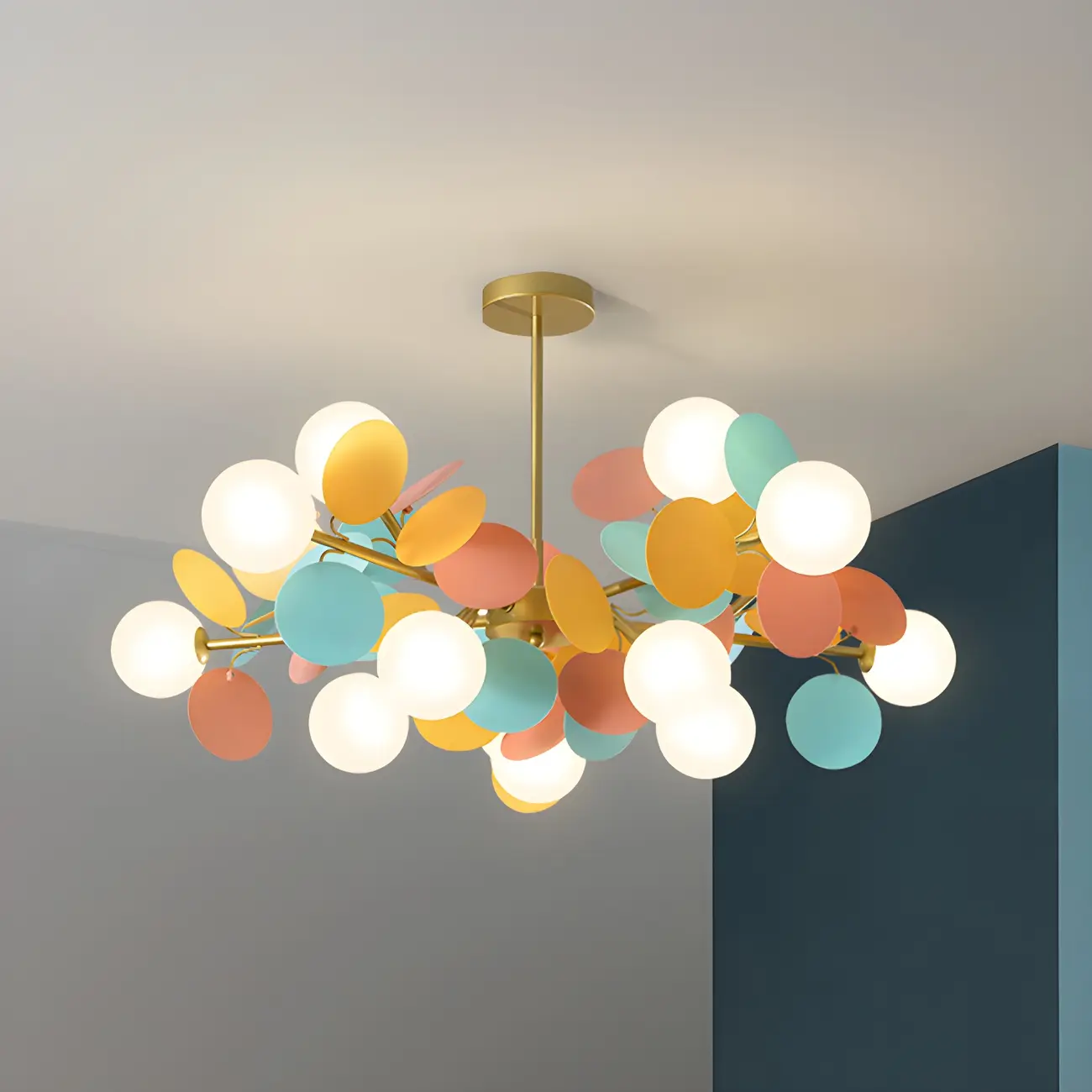 Pastel Sphere Glass and Metal Starburst Chandelier Image - 33 | homeyfad
