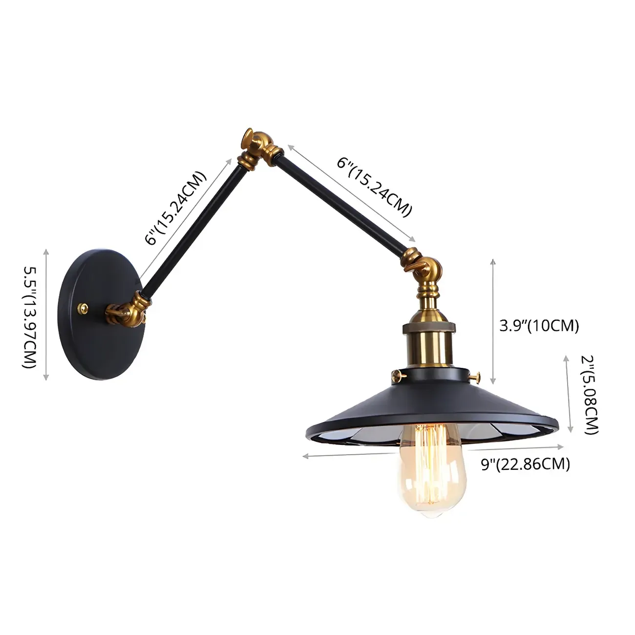 Industrial Metal Flare Round Shade Swing Arm Wall Light Image - 7