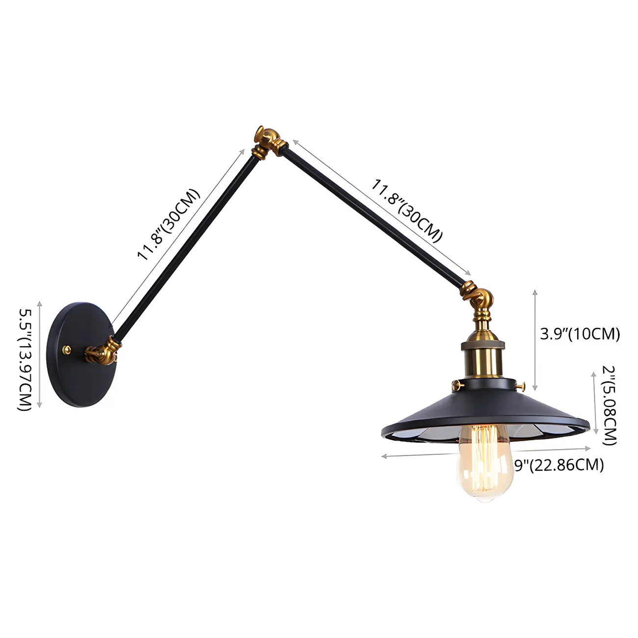 Industrial Metal Flare Round Shade Swing Arm Wall Light Image - 8 | homeyfad