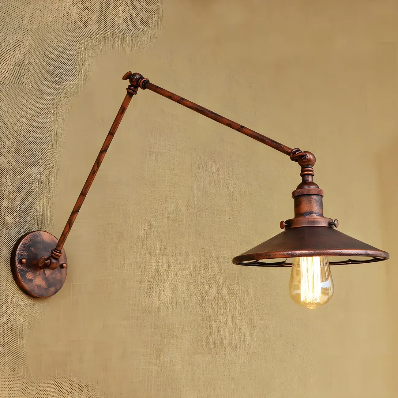 Industrial Metal Flare Round Shade Swing Arm Wall Light Image - 1