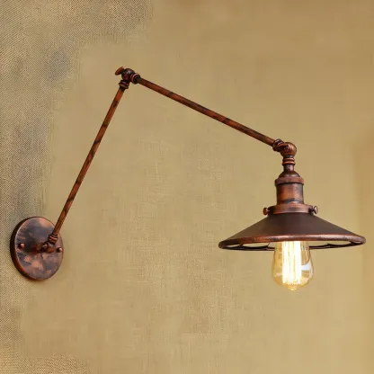 Industrial Metal Flare Round Shade Swing Arm Wall Light Image - 1