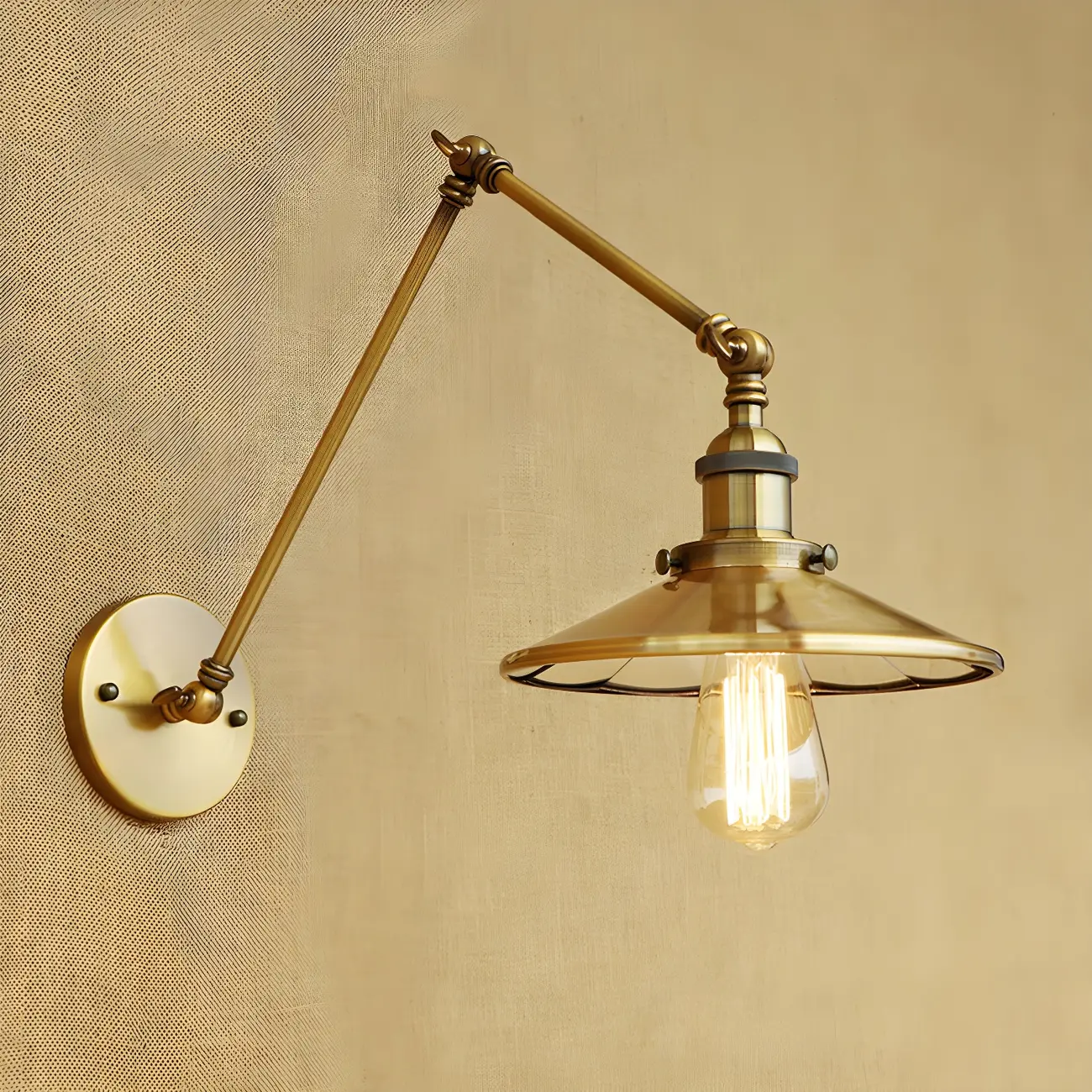 Industrial Metal Flare Round Shade Swing Arm Wall Light Image - 2 | homeyfad