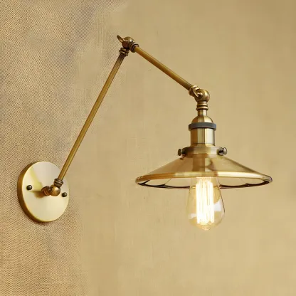Industrial Metal Flare Round Shade Swing Arm Wall Light Image - 2