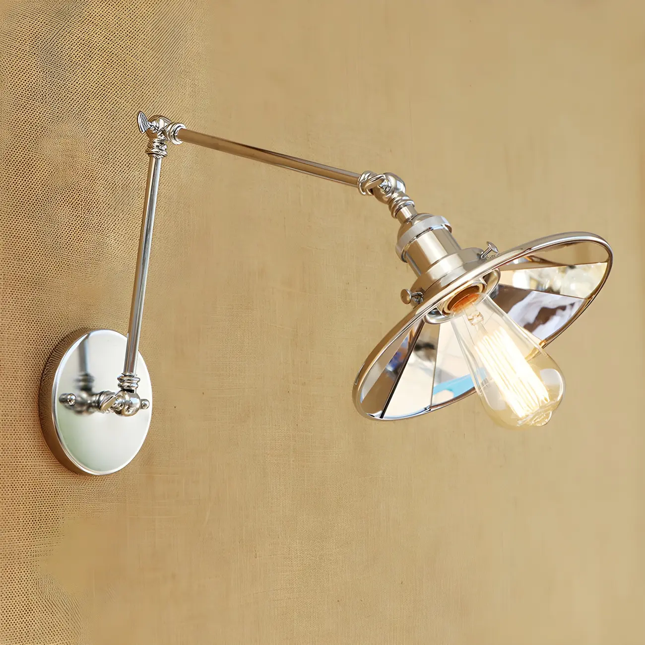 Industrial Metal Flare Round Shade Swing Arm Wall Light Image - 4 | homeyfad