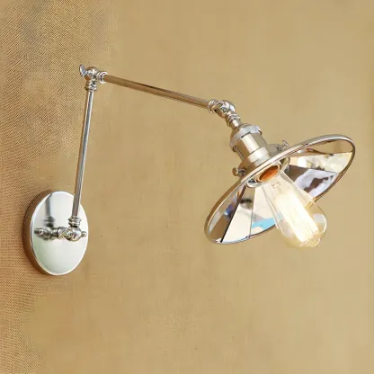 Industrial Metal Flare Round Shade Swing Arm Wall Light Image - 4
