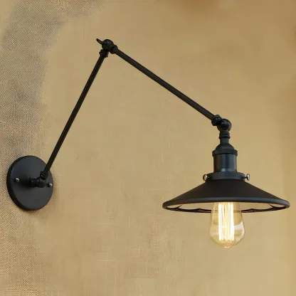 Industrial Metal Flare Round Shade Swing Arm Wall Light Image - 3