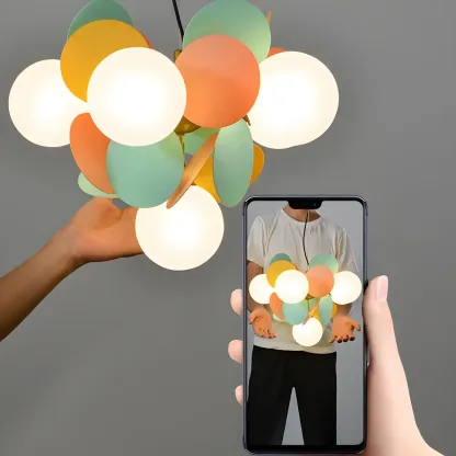 Pastel Sphere Glass and Metal Starburst Chandelier Image - 23