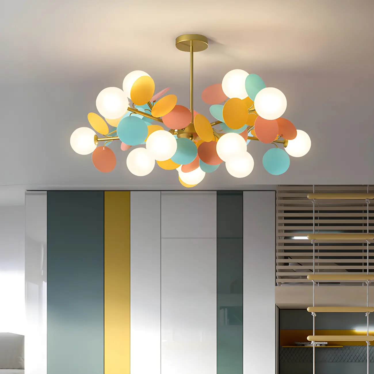 Pastel Sphere Glass and Metal Starburst Chandelier Image - 25 | homeyfad