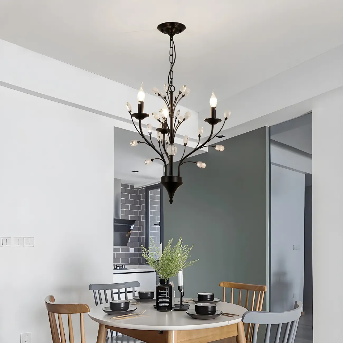 Black Crystal Branch Chandelier Modern Structure Image - 2