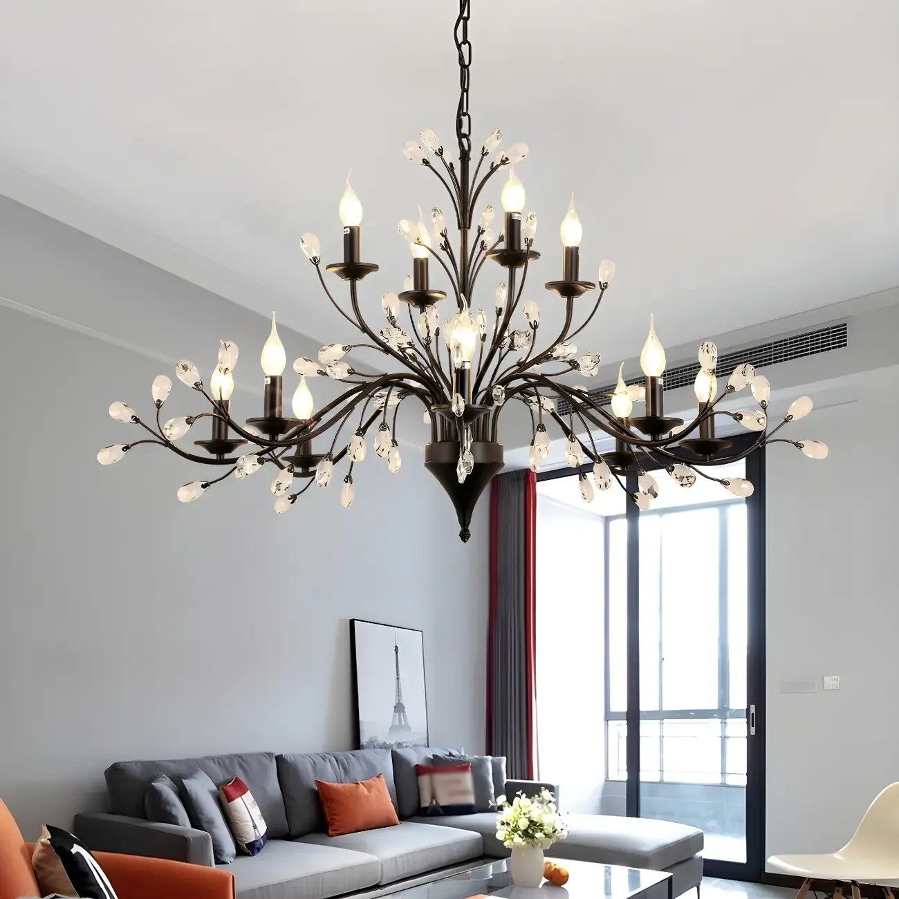 Black Crystal Branch Chandelier Modern Structure Image - 1