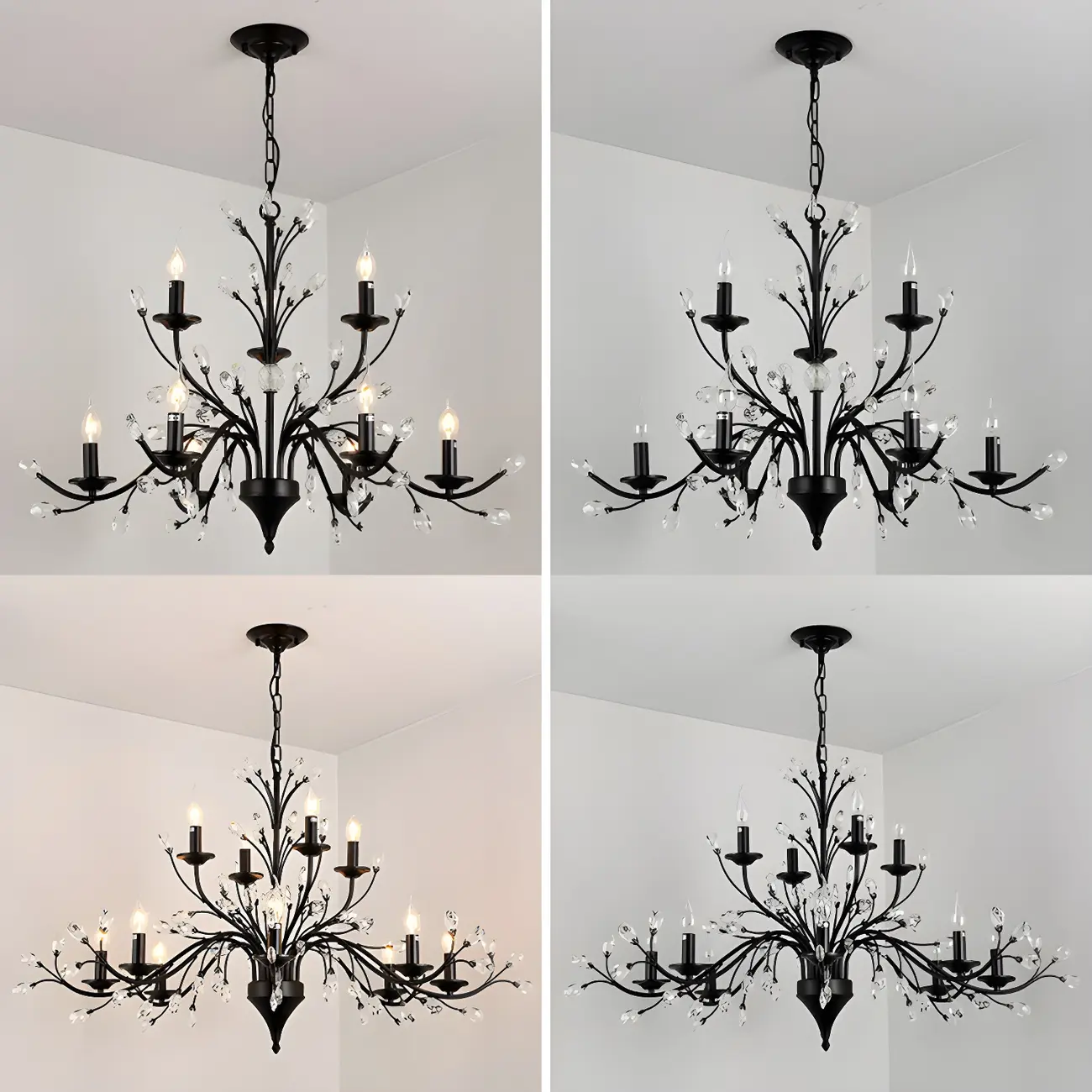 Black Crystal Branch Chandelier Modern Structure Image - 14 | homeyfad