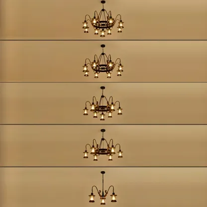 Black Metal Lantern Wheel Rustic Chandelier Light Image - 15