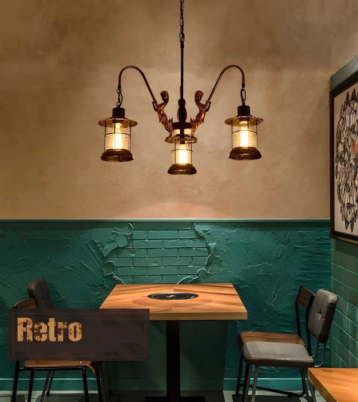 Black Metal Lantern Wheel Rustic Chandelier Light Image - 16 | homeyfad