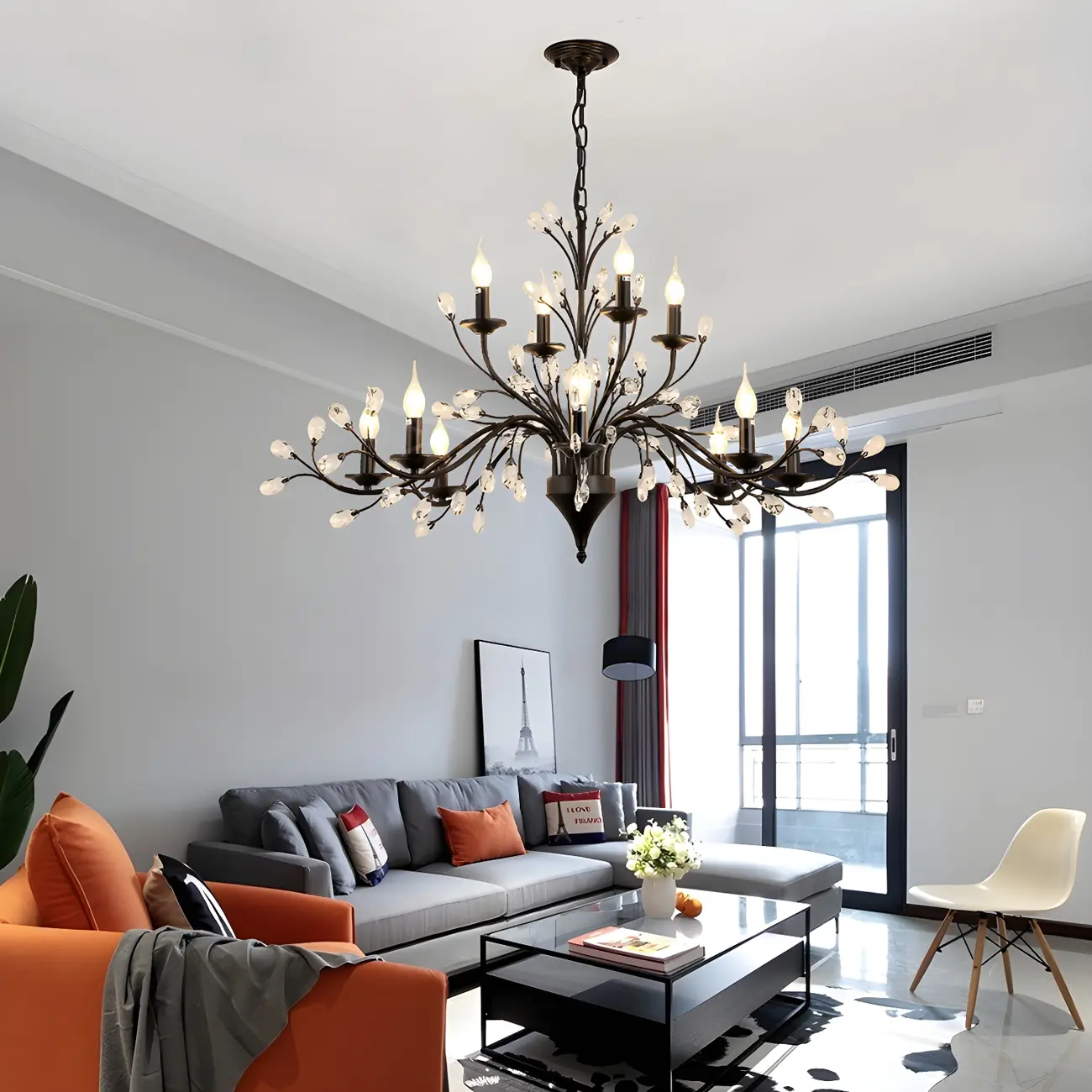 Black Crystal Branch Chandelier Modern Structure Image - 3 | homeyfad