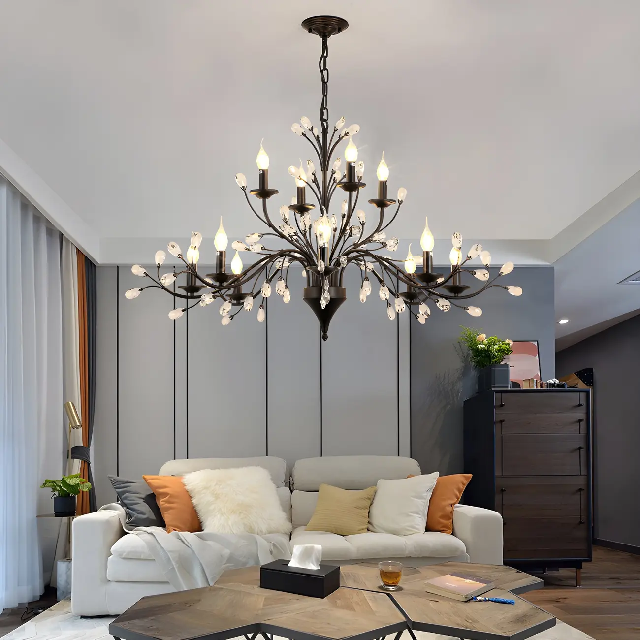 Black Crystal Branch Chandelier Modern Structure Image - 5 | homeyfad