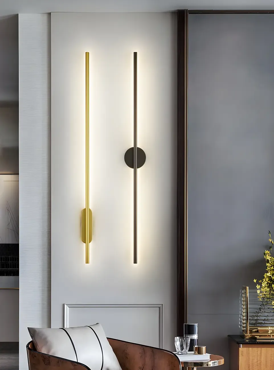Modern 3 Dimming Wall Sconce LED Light Gold Linear for Living Image - 5
