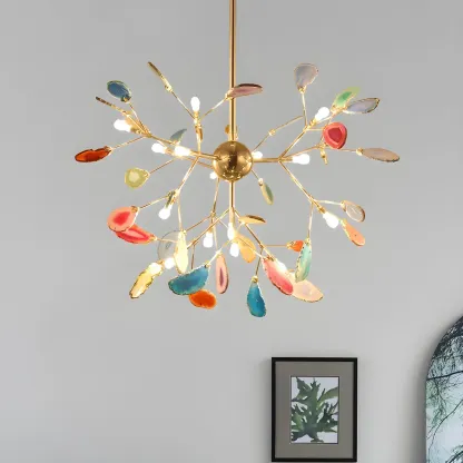 Wrought Iron Firefly Pendant Light in Modern Creative Style Sputnik Adjustable Chandelier with Agate Shade Image - 1