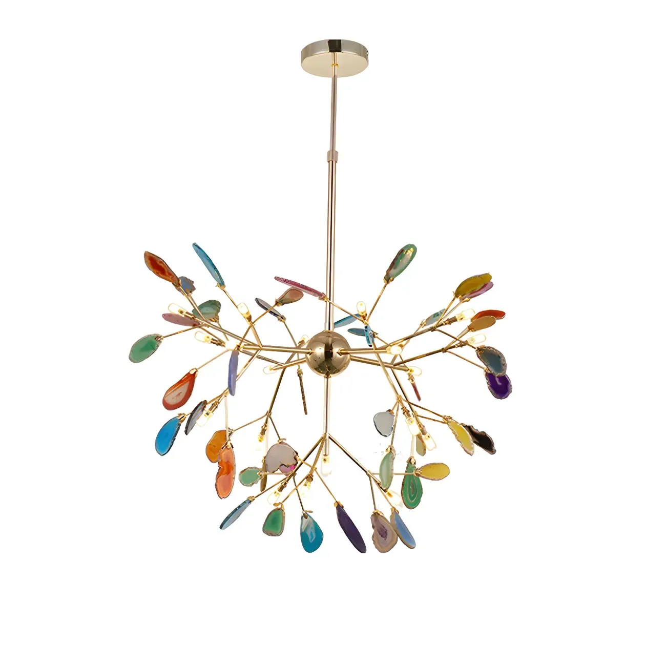 Wrought Iron Firefly Pendant Light in Modern Creative Style Sputnik Adjustable Chandelier with Agate Shade Image - 10