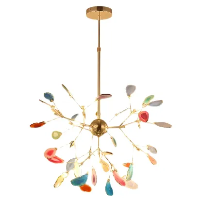 Wrought Iron Firefly Pendant Light in Modern Creative Style Sputnik Adjustable Chandelier with Agate Shade Image - 12