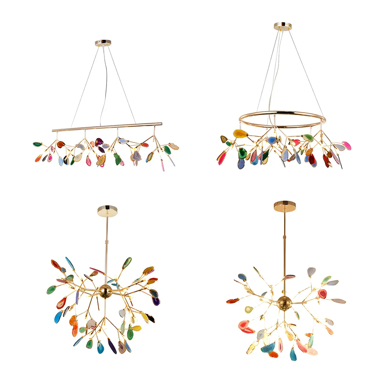 Wrought Iron Firefly Pendant Light in Modern Creative Style Sputnik Adjustable Chandelier with Agate Shade Image - 14 | homeyfad