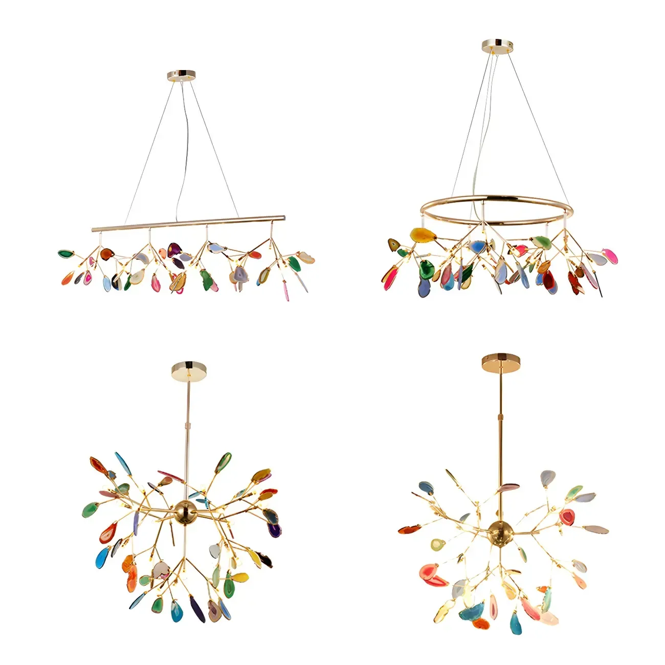 Wrought Iron Firefly Pendant Light in Modern Creative Style Sputnik Adjustable Chandelier with Agate Shade Image - 14