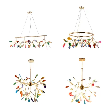 Wrought Iron Firefly Pendant Light in Modern Creative Style Sputnik Adjustable Chandelier with Agate Shade Image - 14