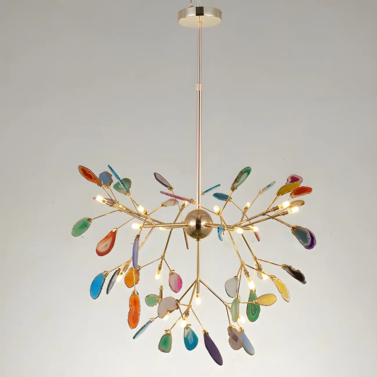 Wrought Iron Firefly Pendant Light in Modern Creative Style Sputnik Adjustable Chandelier with Agate Shade Image - 4