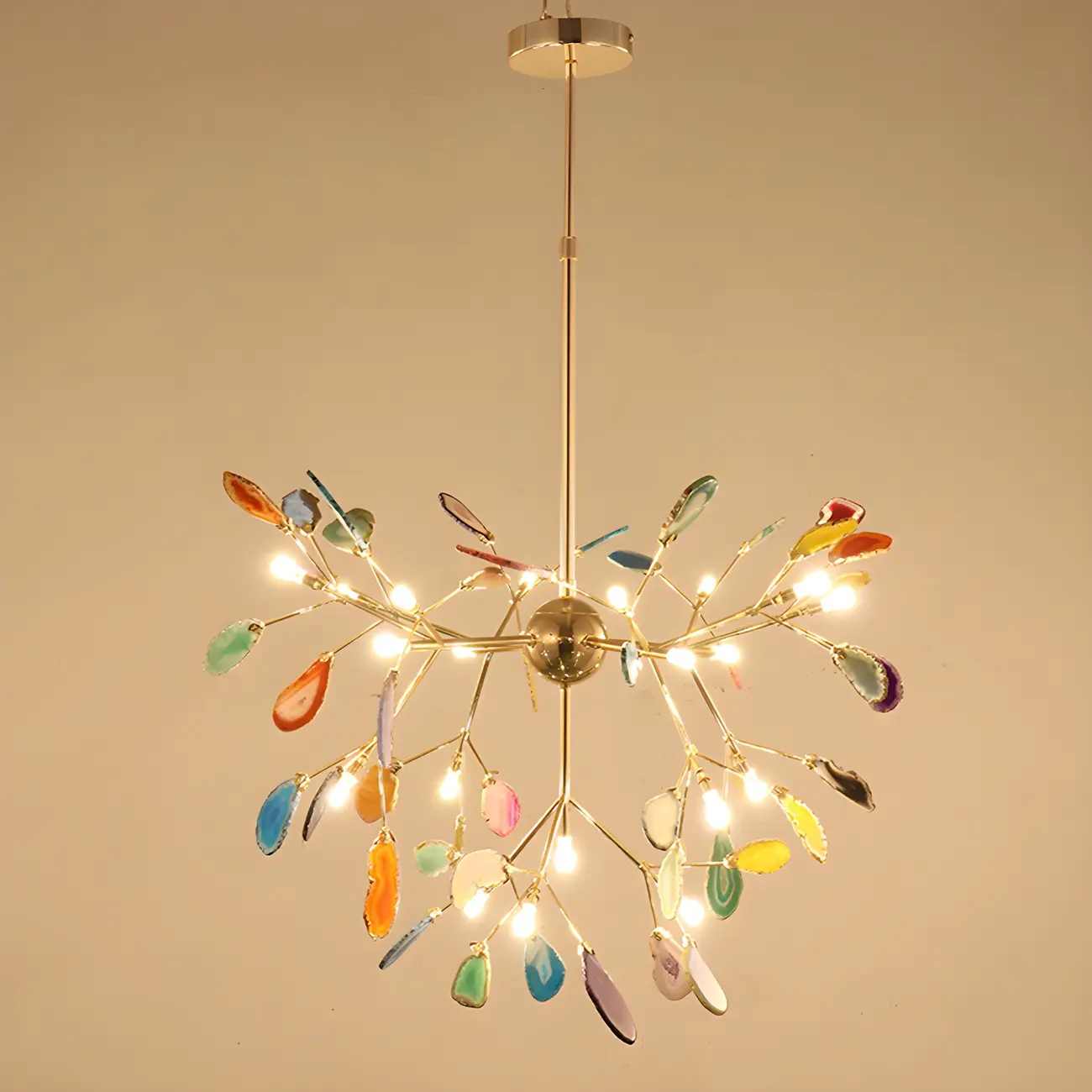 Wrought Iron Firefly Pendant Light in Modern Creative Style Sputnik Adjustable Chandelier with Agate Shade Image - 6 | homeyfad