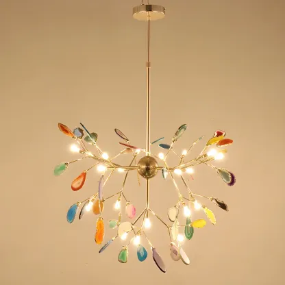 Wrought Iron Firefly Pendant Light in Modern Creative Style Sputnik Adjustable Chandelier with Agate Shade Image - 6